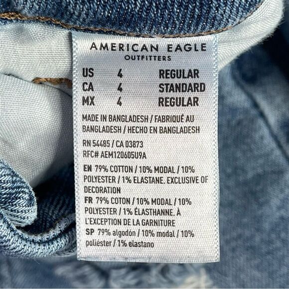 America Eagle Mom Jeans Womens 0* Blue Tapered High Waist Medium Wash Torn Curvy - Picture 8 of 13